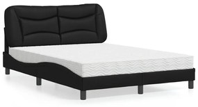Κρεβάτι με Στρώμα Μαύρο 140x190 εκ. από Συνθετικό Δέρμα - Μαύρο