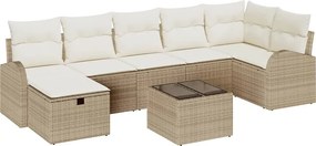 vidaXL Σετ Καναπέ Κήπου με μαξιλάρι 8 pcs Μπεζ Πολυ ράταν