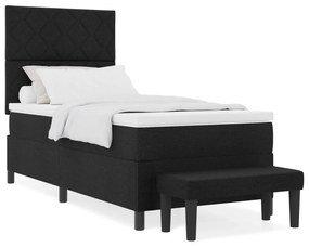 vidaXL Κρεβάτι με Βάση και Στρώμα & Πάγκος Μαύρο 90x200 εκ Ύφασμα