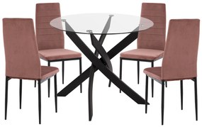 ΣΕΤ ΤΡΑΠΕΖΑΡΙΑΣ 5ΤΜΧ LADY HM21199.02 ΓΥΑΛΙ--ΜΕΤΑΛΛΟ ΣΕ ΜΑΥΡΟ & ΒΕΛΟΥΔΟ ΣΑΠΙΟ ΜΗΛΟ