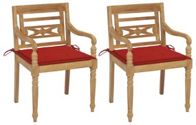 Καρέκλες Batavia 2 τεμ. από Μασίφ Ξύλο Teak &amp; Κόκκινα Μαξιλάρια