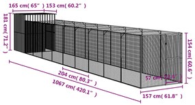 Σπιτάκι Σκύλου με Αυλή Ανθρακί 165x1067x181 εκ. Γαλβαν. Χάλυβας - Ανθρακί