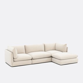 Τριθέσιος αρθρωτός καναπές με πουφ, από μελανζέ πολυεστέρα, MALO