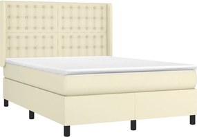 vidaXL Κρεβάτι Boxspring με Στρώμα &amp; LED Κρεμ 140x190 εκ. Συνθ. Δέρμα