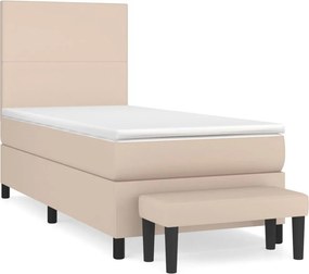 vidaXL Κρεβάτι Boxspring με Στρώμα Καπουτσίνο 90x190εκ.από Συνθ. Δέρμα