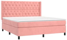 vidaXL Κρεβάτι Boxspring με Στρώμα Ροζ 160x200 εκ. Βελούδινο