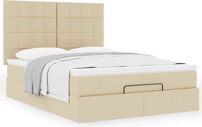 vidaXL Οθωμανικό κρεβάτι με στρώμα Cream 140x190cm ύφασμα