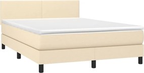 vidaXL Κρεβάτι Boxspring με Στρώμα Κρεμ 140x190 εκ. Υφασμάτινο
