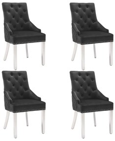 Καρέκλες Τραπεζαρίας 4 τεμ. Μαύρες Βελούδινες - Μαύρο