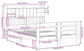 Κρεβάτι Βιβλιοθήκη Χωρίς Στρώμα 150x200 εκ Μασίφ Ξύλο Πεύκου - Καφέ