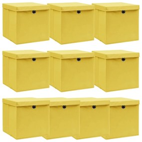Κουτιά Αποθήκευσης με Καπάκια 10 τεμ Κίτρινα 32x32x32εκ Ύφασμα