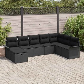 vidaXL Σετ Καναπέ Κήπου με μαξιλάρι 8 pcs Μαύρο Πολυ ράταν