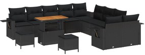 vidaXL Σετ Καναπέ 13 Τεμαχίων με Μαξιλάρια Μαύρο Πολυ Ρατάν Ακακία