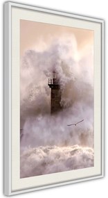 Αφίσα - Lighthouse During a Storm - 30x45 - Μαύρο - Με πασπαρτού