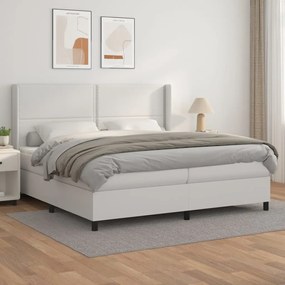 vidaXL Κρεβάτι Boxspring με Στρώμα Λευκό 200x200 εκ. Συνθετικό Δέρμα