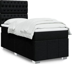 vidaXL Κρεβάτι Boxspring με Στρώμα Μαύρο 90x200 εκ. Υφασμάτινο