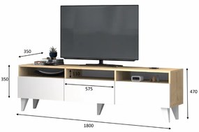 Έπιπλο τηλεόρασης Deluxe Megapap χρώμα λευκό - φυσικό οξιάς 180x35x47cm.
