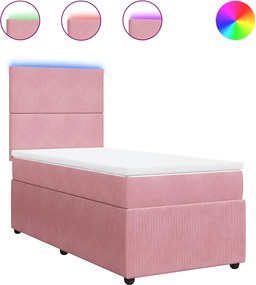 vidaXL Κρεβάτι Boxspring με Στρώμα Ροζ 100x200 εκ. Βελούδινο