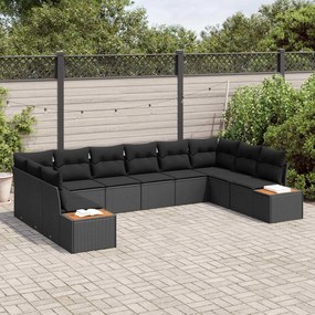 vidaXL Σετ Καναπέ Κήπου με μαξιλάρι 10 pcs Μαύρο Πολυρατάν