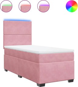 vidaXL Κρεβάτι Boxspring με Στρώμα Ροζ 90x200 εκ. Βελούδινο