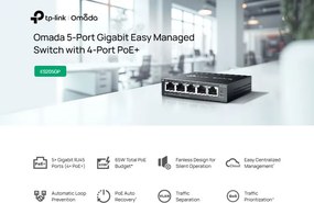 TP-LINK easy managed switch ES205GP, 5x Gigabit θύρες, PoE+, V1.0
