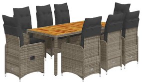 vidaXL Σετ Επίπλων Bistro Κήπου 9 τεμ. Γκρι Συνθετ. Ρατάν με Μαξιλάρια