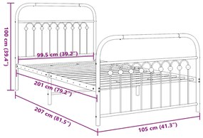 Πλαίσιο Κρεβατιού με Κεφαλάρι&amp;Ποδαρικό Μαύρο 100x200εκ. Μέταλλο - Μαύρο