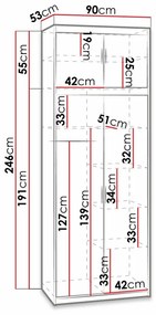 Ντουλάπα Tucson 149, Άσπρο, 246x90x53cm, 100 kg, Πόρτες ντουλάπας: Με μεντεσέδες, Αριθμός ραφιών: 6, Αριθμός ραφιών: 6 | Epipla1.gr