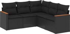 vidaXL Patio Sofa Set 5-θέσια Black