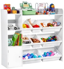 VEVOR 4-Tier Kids Toy Storage and Bookshelf with 8 Flexible Plastic Bins White