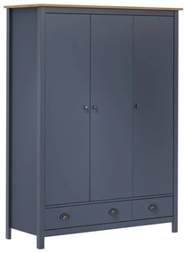 vidaXL Ντουλάπα Hill Τρίφυλλη Γκρι 127x50x170 εκ. Μασίφ Ξύλο Πεύκου