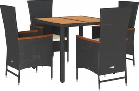 vidaXL Σετ Τραπεζαρίας Κήπου 5 Τεμαχίων Μαύρο Συνθ. Ρατάν με Μαξιλάρια