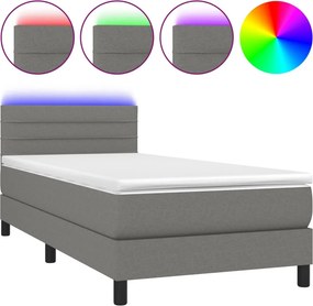vidaXL Κρεβάτι Boxspring με Στρώμα &amp; LED Σκ.Γκρι 90x190 εκ. Υφασμάτινο