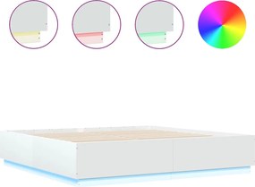vidaXL Πλαίσιο Κρεβατιού με Φώτα LED Λευκό 200x200 εκ. Επεξ. Ξύλο