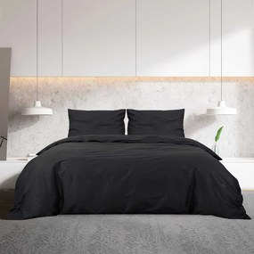 vidaXL Σετ Παπλωματοθήκης Μαύρο 155x220 εκ. Βαμβακερό
