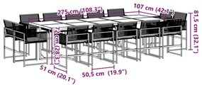 Σετ Τραπεζαρίας Κήπου 15 τεμ Μαύρο από Συνθ. Ρατάν με Μαξιλάρια - Μαύρο