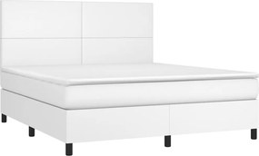 vidaXL Κρεβάτι Boxspring με Στρώμα &amp; LED Λευκό 160x200 εκ. Συνθ. Δέρμα