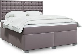 vidaXL Κρεβάτι Boxspring με Στρώμα Γκρι 180x200 εκ. Συνθετικό Δέρμα