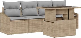 vidaXL Σετ Καναπέ Κήπου με αποθήκευση 5 pcs Μπεζ Πολυ ράταν