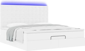 vidaXL Κρεβάτι-Μονό κρεβάτι με στρώμα και LED Λευκό 160x200 εκ. από τεχνητό δέρμα