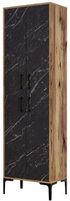 Παπουτσοθήκη Berlin 845HCT4106 60x35x200cm Marble Effect Black-Walnut Μοριοσανίδα, Μέταλλο