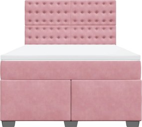 vidaXL Κρεβάτι Boxspring με Στρώμα Ροζ 140x190 εκ. Βελούδινο
