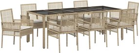 vidaXL Σέτ φαγητού για κήπο 9 pcs Μπεζ συνθετικό ρατάν