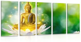 Εικόνα 5 μερών χρυσός Βούδας σε λουλούδι λωτού - 100x50