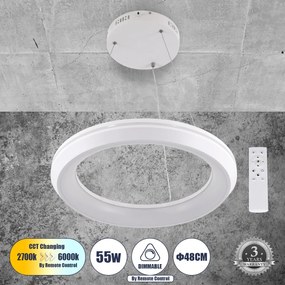 MELINA 61044 Κρεμαστή Πλαφονιέρα Οροφής Κύκλος LED CCT 55W 6376lm 120° AC 220-240V