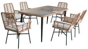 Σετ Τραπεζαρία Κήπου SALSA Μαύρο/Φυσικό Μέταλλο/Wicker Τραπέζι+6 Πολυθρόνες