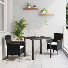 vidaXL Σέτ φαγητού για κήπο με μαξιλάρι 3 pcs Μαύρο Πολυ ράταν