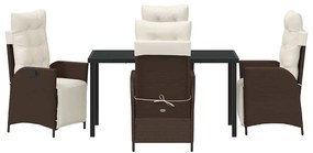 vidaXL Σέτ φαγητού για κήπο με μαξιλάρι 5 pcs Καφέ συνθετικό ρατάν