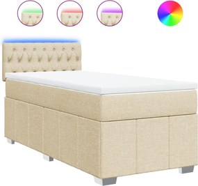 vidaXL Κρεβάτι Boxspring με Στρώμα Κρεμ 100 x 200 εκ. Υφασμάτινο