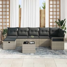 vidaXL Σετ κήπου 8 κομματιών με μαξιλάρια σε ανοιχτό γκρι Πολυ rattan